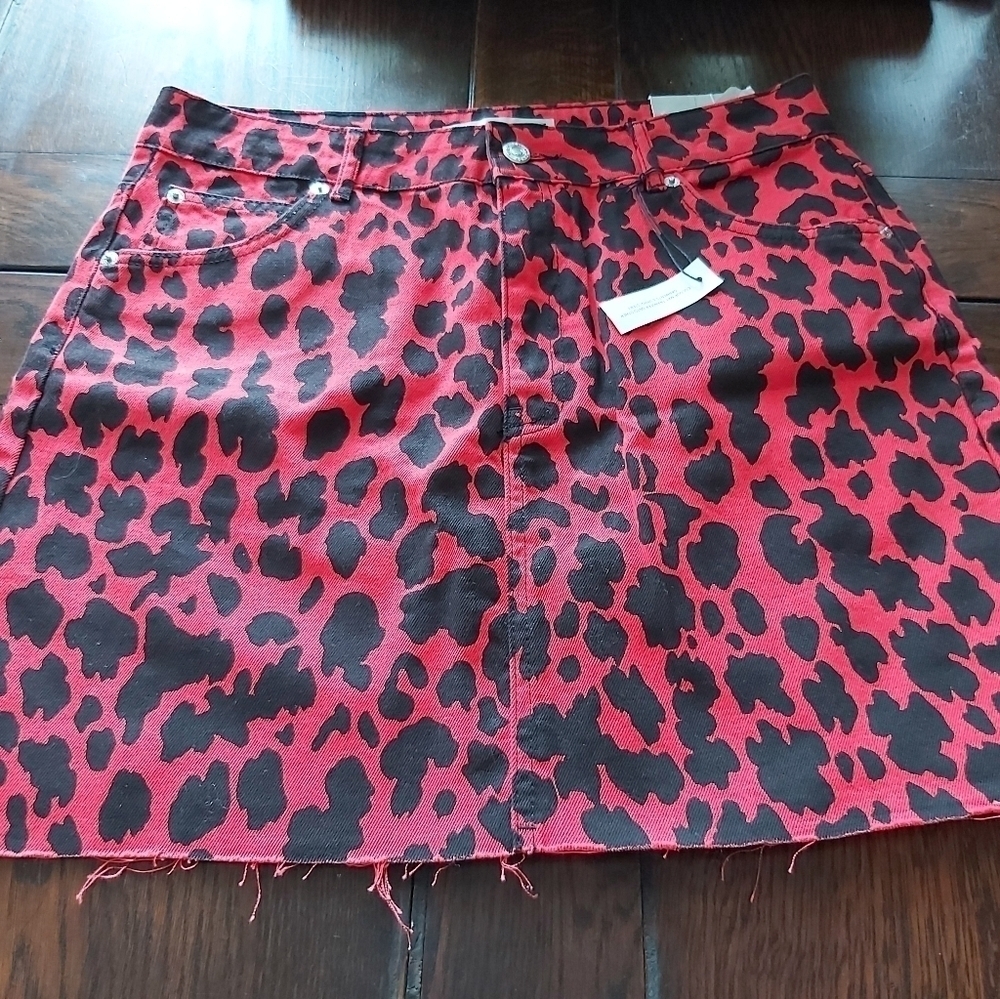 👗MOTO JEAN SKIRT_ RED&BLACK ANIMAL PRINT/B5